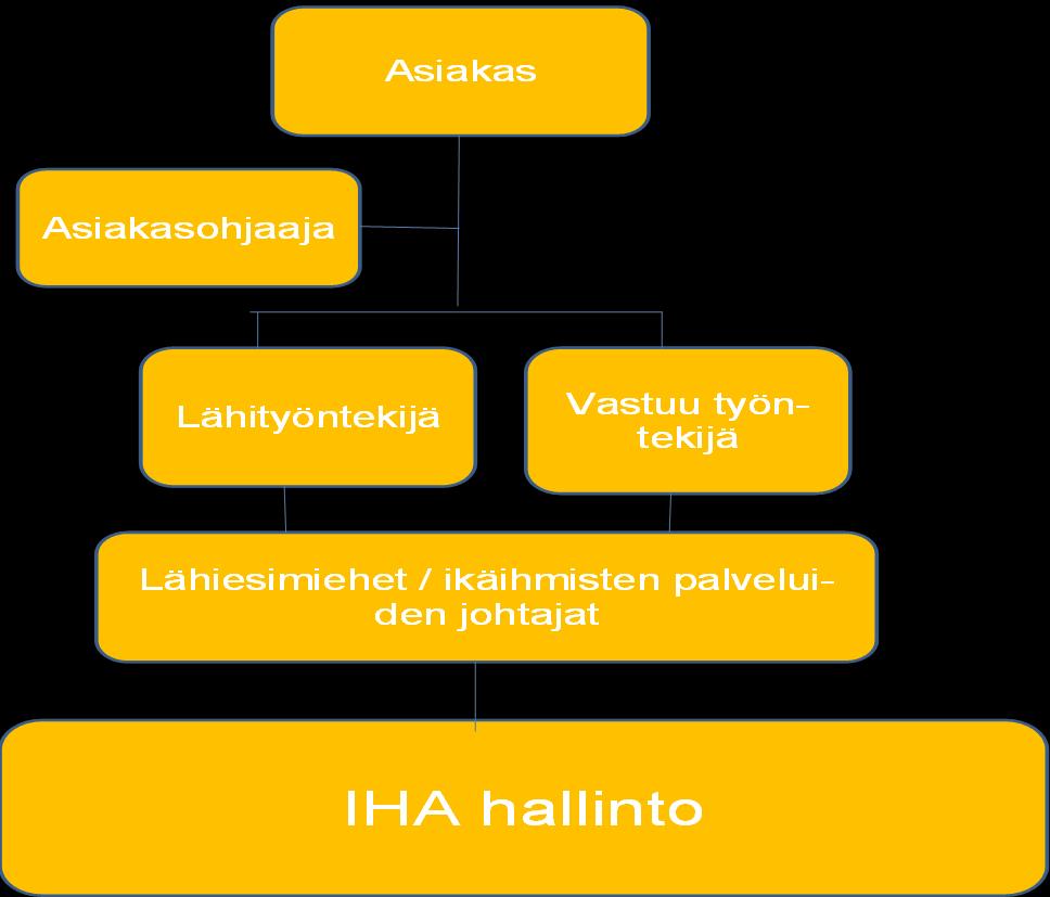 18 Asiakaslähtöinen organisaatiokaavio 9. Muuta huomioitavaa 9.1. Teknologia ratkaisut ja sähköinen asiointi Ikäihmisten kotona asumisen, itsenäisen selviytymisen, omaisten osallistumisen ja