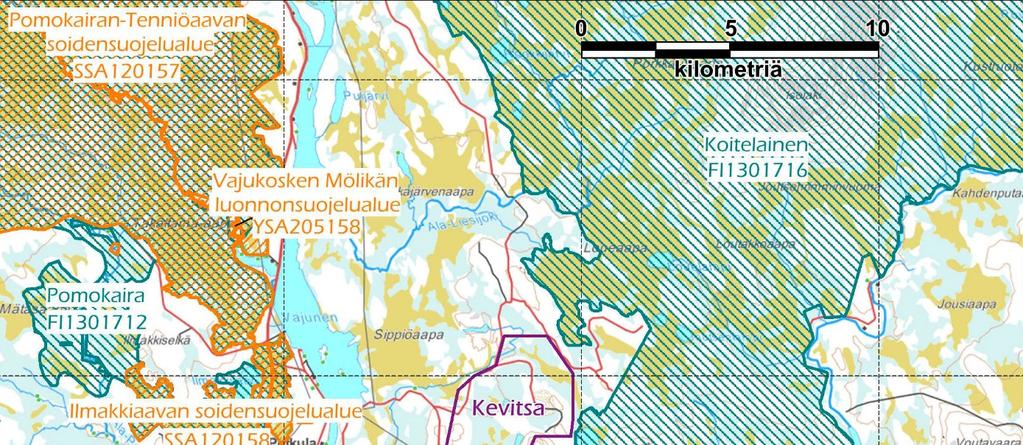 Sodankylä, Kevitsan kaivoksen asemakaava 10 Kuva 7. Kevitsan kaivospiirin ympäristön Natura 2000 kohteet ja muut luonnonsuojelualueet (kuva: Pöyry Finland Oy).