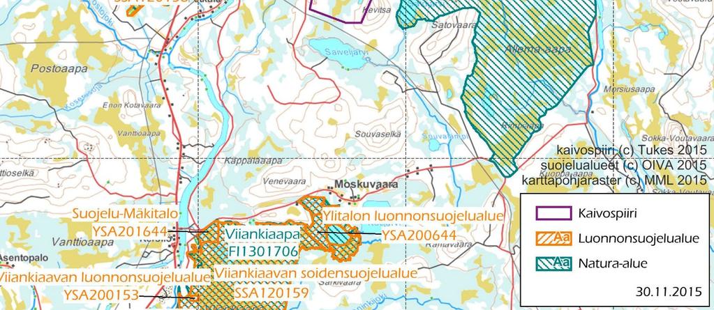 Kaivospiiri ja sen ympäristö jakautuvat puolestaan useaan pienvaluma-alueeseen. Pääosa itse kaivosalueesta on Kitisen keskiosan Mataraojan valuma-alueella (65.