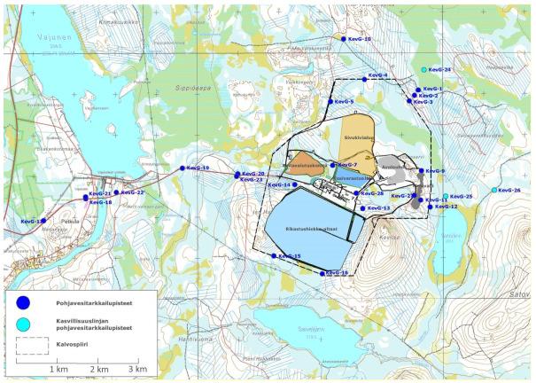 14 Kuva 10. Kevitsan alueen ja lähiympäristön pohjavesiputkien sijainti (kuva: Pöyry Finland Oy).