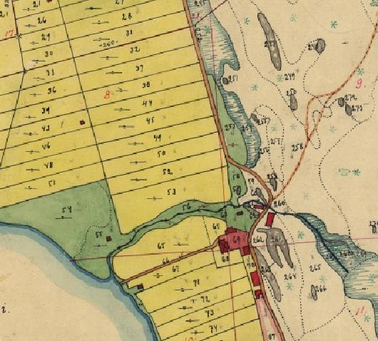 8 Kuva 5. Ote Rantalan talon tiluskartasta vuodelta 1938, johon tutkimuskohde sijaitsee edelleen Rantalan pelloilla. Tutkimuskohde on kartassa ympyröity. Lähde: Kansallisarkisto D75:3/30-38 4.