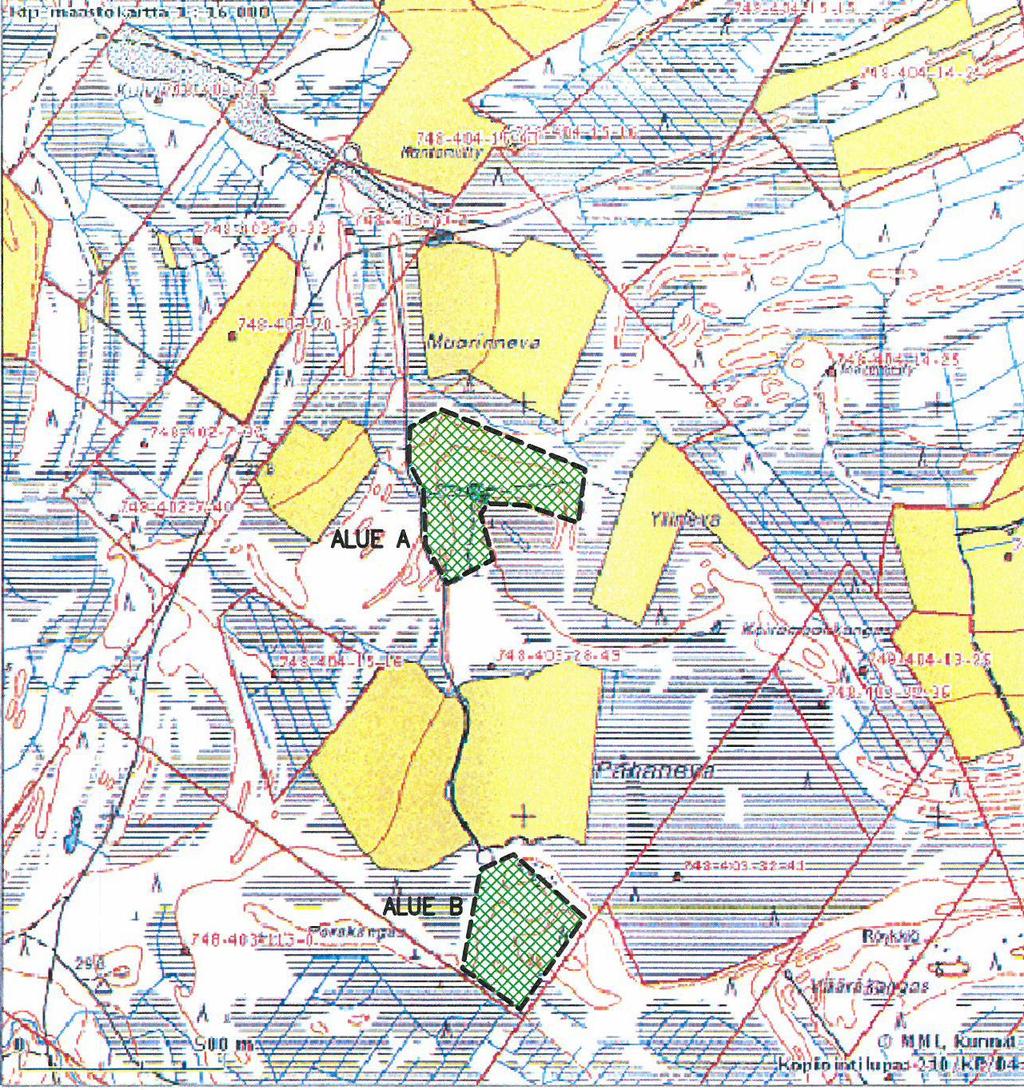 Kartta maa-ainesten ottoalueen sijainnista Siikajoen kunta