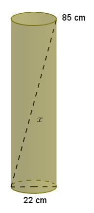 b) Pisin etäisyys suoran ympyrälieriön sisällä on pohjan reunasta kannen vastakkaiseen reunaan. Pohjan halkaisija on 2r 2 11 cm 22 cm.