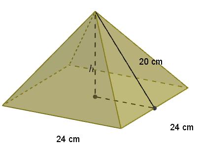 K19. Piirretään kuva. Merkitään pyramidin korkeutta kirjaimella h.