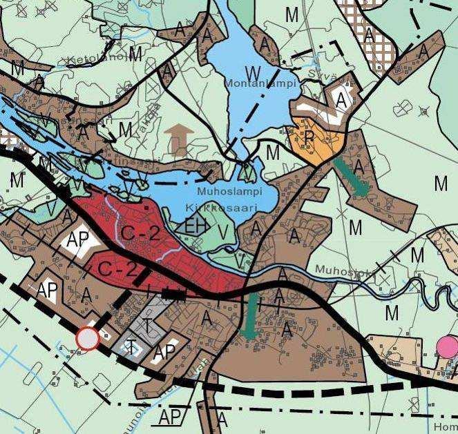 - merkintä Oulujoen laaksossa välillä Turkansaari - Muhos. Kuvissa otteet Muhoksen kirkonkylän osayleiskaavasta ja Oulun seudun yleiskaavasta (kaavakartta 1/2).