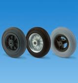 MK polyamide centre + solidrubber tyre. KK steel plate centre + solid rubber tyre.