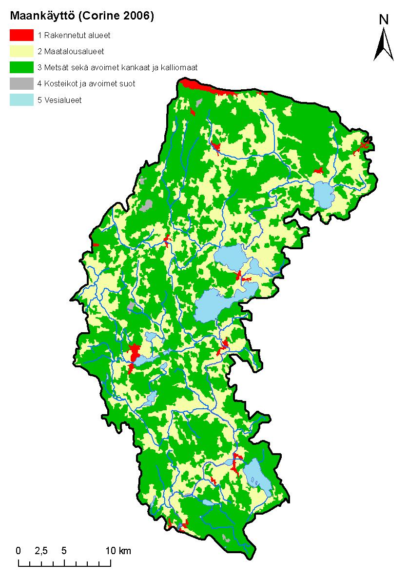 7 SYKE, EEA Kuva 3. Maankäyttö Koskenkylänjoen valuma-alueella. Maankäytön suunnittelun tehtävänä on ohjata alueiden käyttöä ja rakentamista.