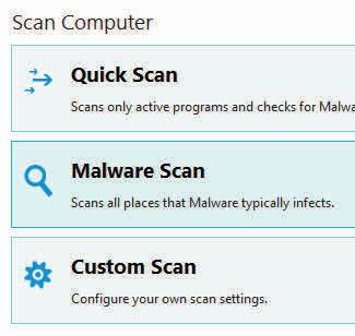 8 9 0 Valitse molemmat tarkistukset, 5 mutta yksi kerrallaan. Valitse ensin Quick Scan 8 ja sen päätyttyä Malware Scan 9.