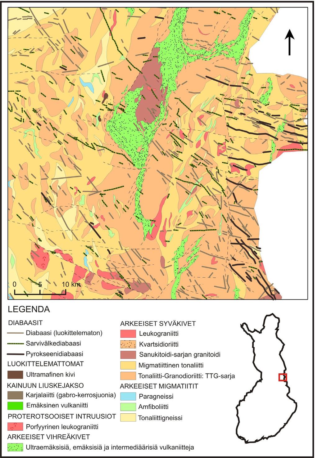 8 Kuva 1. Alueen sijainti ja yleistetty geologia.