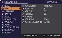 NÄYTTÖ-valikko NÄYTTÖ-valikko NÄYTTÖ-Valikossa voit suorittaa alla olevassa taulukossa esitetyt toiminnot.