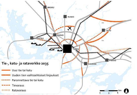 Ajankohtaista maantieverkolla ja rataverkolla Vt 8 kehittämishanke valmistumassa E18 / Turun kehätie (laajamittaista suunnittelua käynnissä) Huom.