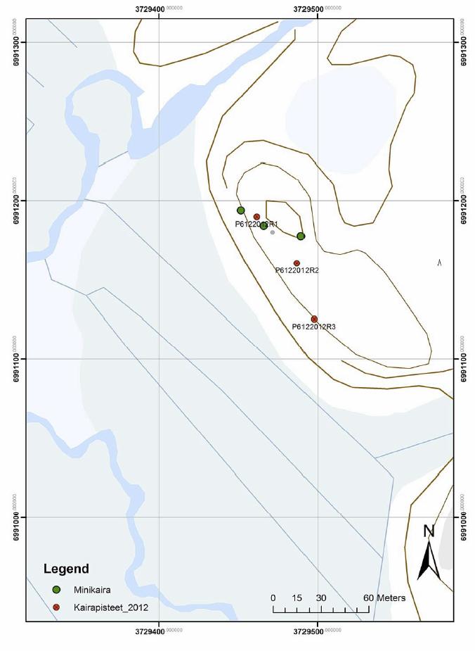 Koidanvaara, Ilomantsi: Mustan kiven tutkimukset 2011-2012 32 Pohjakartat: Maanmittauslaitos, lupa nro 13/MML/11 ja Logica Suomi Oy Kuva 29. Puron aihe.