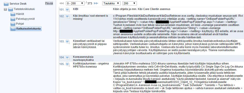 62 4.4 Ratkaisutietokannan kategorisointi Tämän hetkinen tilanne (ks. Kuvio 28.) ratkaisutietokannasta on puutteellinen siinä mielessä, että sieltä puuttuu kategorisointi.