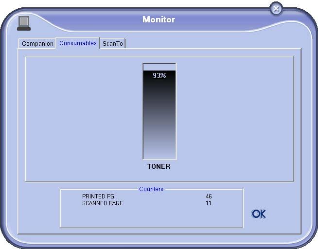 MF Monitor Graafinen näyttö Käynnistä sovellus napsauttamalla työpöydän MF Monitor -kuvaketta tai valitsemalla valikosta KÄYNNISTÄ > OHJELMAT > COMPANION SUITE > COMPANION SUITE PRO LL > MF MONITOR.