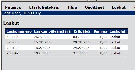 Uudenmaan Pikakuljetus Oy 13(16) UPK 24/7 -OHJE LASKUT Palvelusta nähdään myös asiakkaalle lähetetyt laskut, jos se on käyttäjälle sallittu.