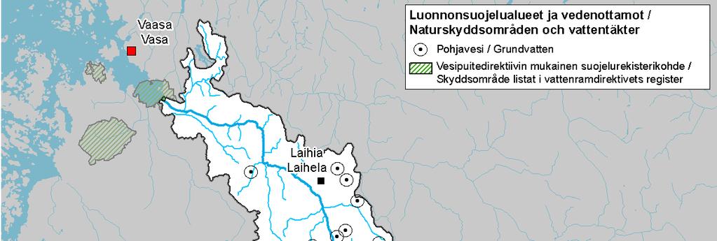 Kuva 8. Vesipuitedirektiivin mukaiset Natura 2000-alueet ja vedenottamot Laihianjoen vesistöalueella. ( SYKE, ELY-keskukset) 2.
