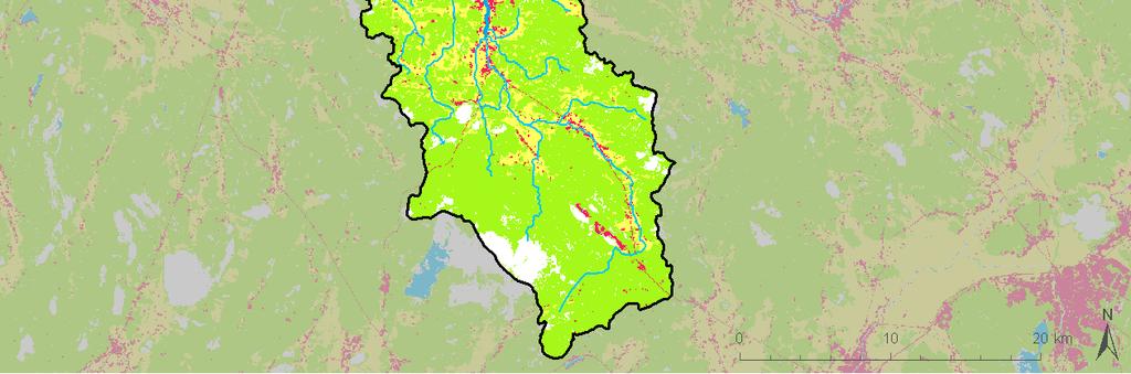 Laihianjoen vesistöalueen maankäyttö on tehokasta ja metsä- ja pelto-ojituksia on alueella tehty paljon.