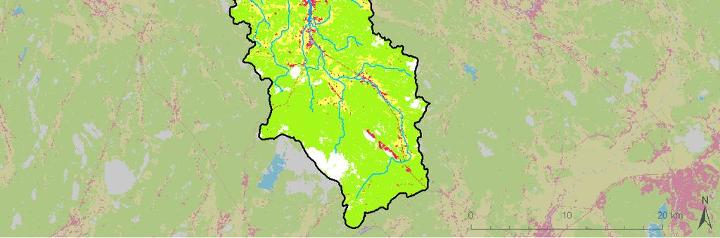 Laihianjoen vesistöalueen maankäyttö on tehokasta ja metsä- ja pelto-ojituksia on alueella tehty paljon.