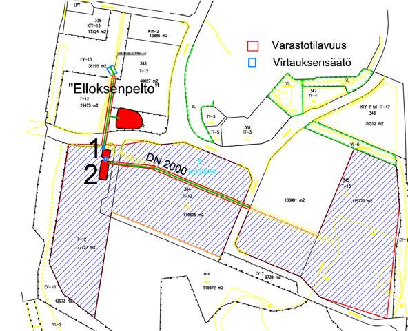 26.6.2012 11 (13) Kuva 8 Tarkistetun hulevesijärjestelmän viivyttävät rakenteet (EI TOTEUTETA) Taulukko 4 Hulevesirakenteiden mitat ALLAS 1 ALLAS 2 Vaihtoehto 1 Vaihtoehto 2 pituus 25 m pituus 60 m