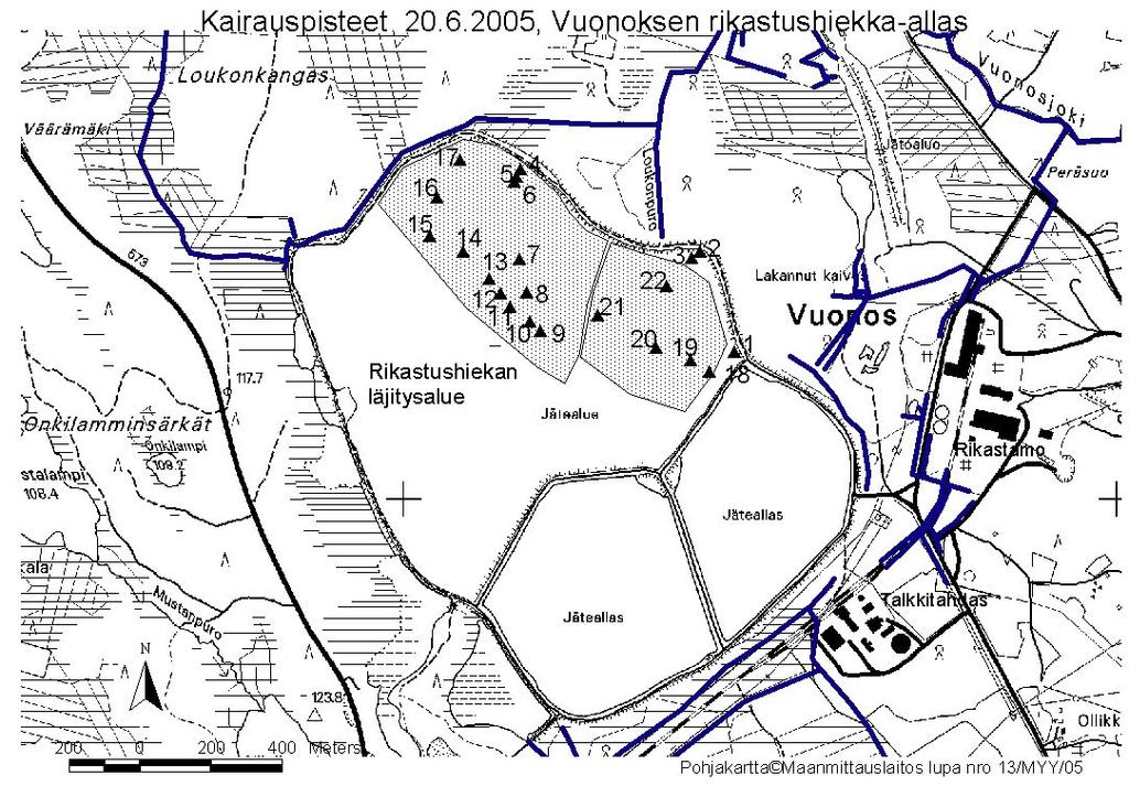 GEOLOGIAN TUTKIMUSKESKUS ARKISTORAPORTTI 19/2016 13 Liite 1. Vuonoksen rikastushiekan jätealueen kairauspisteet (karttakuva) ja kairaussarjojen kerroskuvaukset, Outokumpu.