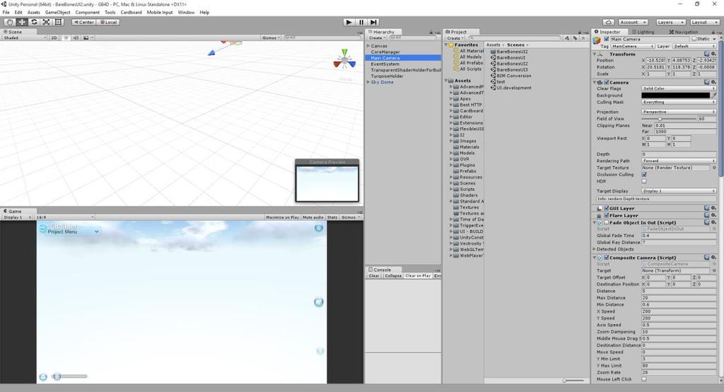 KUVA 2 Unityn Editor-ikkuna kehitysympäristönä Projektia voidaan hallinnoida Editor-ikkunassa visuaalisesti.