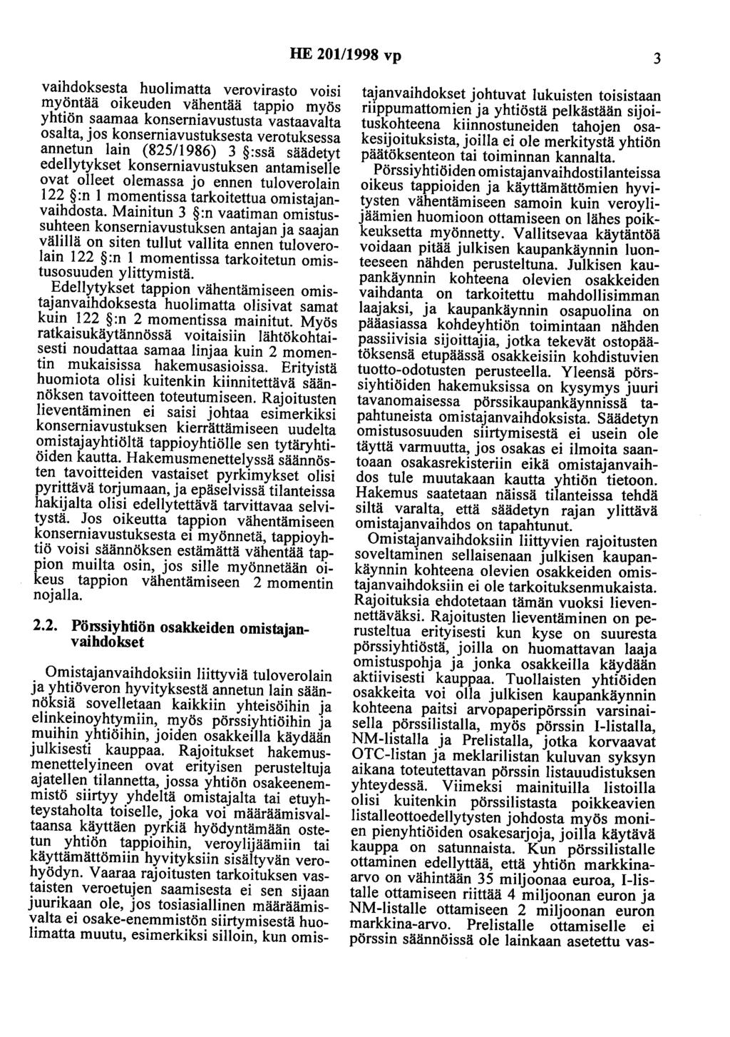 HE 201/1998 vp 3 vaihdoksesta huolimatta verovirasto voisi myöntää oikeuden vähentää tappio myös yhtiön saamaa konserniavustusta vastaavalta osalta, jos konserniavustuksesta verotuksessa annetun lain