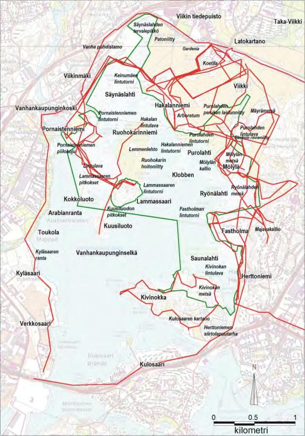 Kuva 13: Roihuvuoressa (postinumero 00820) asuvien vastaajien suosituimmat reitit Kuva 14: Herttoniemenrannassa (postinumero 00810) asuvien vastaajien suosituimmat reitit Suosituimmat retit