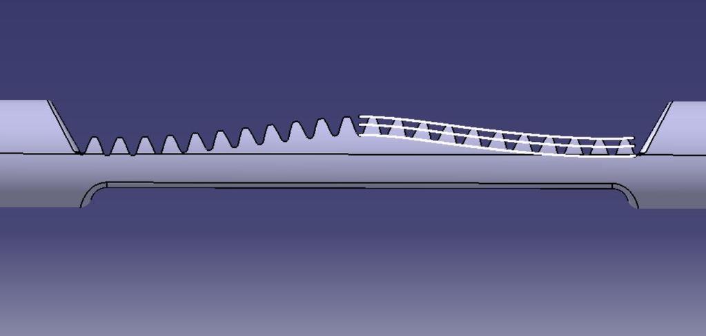 21 Kuva 12. Hammasprofiilin mallinnus Hammastangon hampaiden mallinnuksen jälkeen pystyttiin Catia 3D -ohjelmassa tutkimaan, toimiiko systeemi.