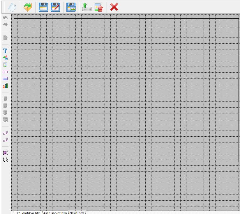 14 Lataa kuvassa käytetyt symbolit Tallennus Uusi kuva Lataa kuvan ala-asemaan Symbolien piirto työkalut Avoimet grafiikkakuvat Kuva 6. Näkymä tyhjästä grafiikkakuvasta. 3.2.