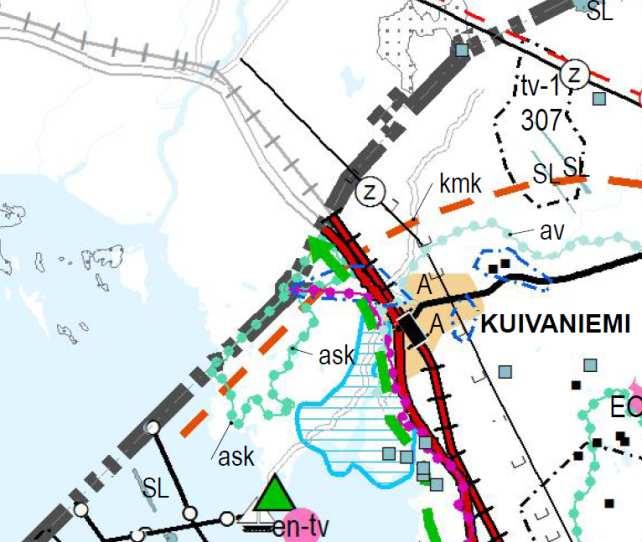 FCG SUUNNITTELU JA TEKNIIKKA OY Kaavaselostus, ehdotus 14 (84) Kuva 2. Ote Pohjois-Pohjanmaan maakuntakaavan ja 1. vaihekaavan yhdistelmäkartasta. 2.1.4 Yleis- ja asemakaavat tuulivoimapuiston hankealueella ei ole voimassa yleiskaavoja.