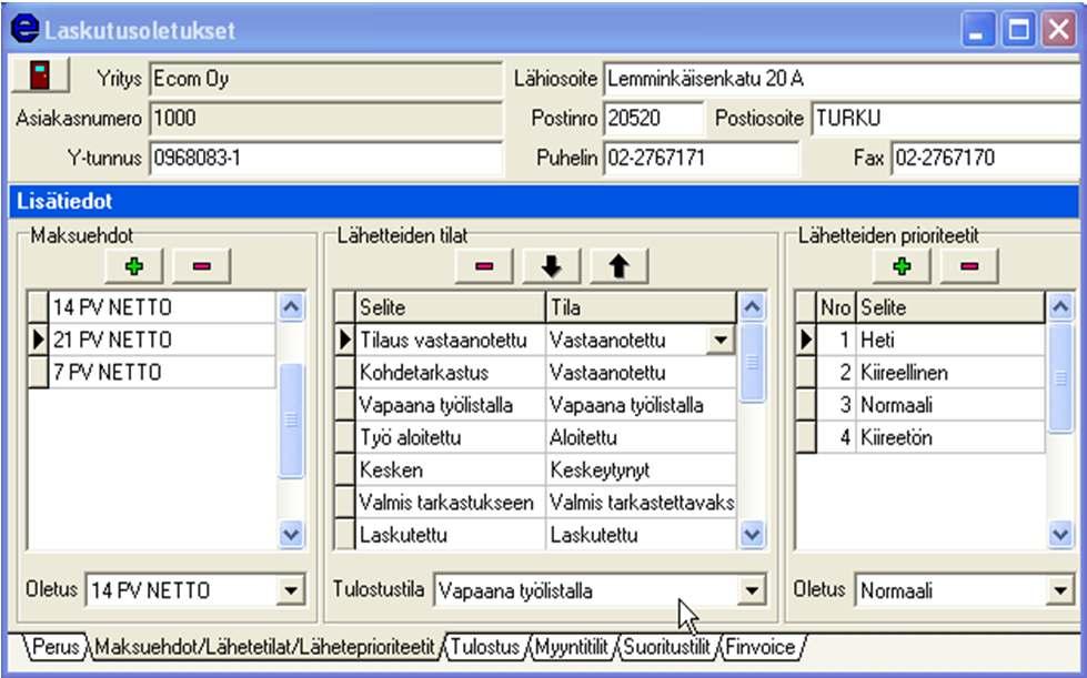 2.24 Muokatut lähetetilat Alla olevaan ikkunaan on nyt määritetty useampi lähetetila, joiden avulla töiden seurantaa voi yrityksessä kehittää huomattavasti.