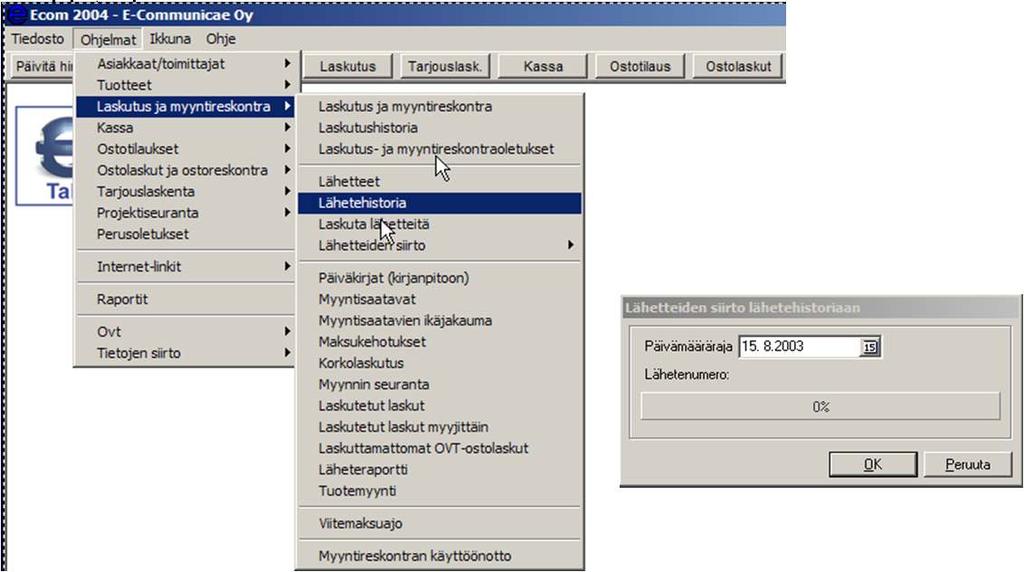 Jos lähetteelle ei ole yhtään riviä tehty, ja se on kohdistettu projektille, luo ohjelma automaattisesti yhden rivi, jotta lähete löytyy projektin alta heti.