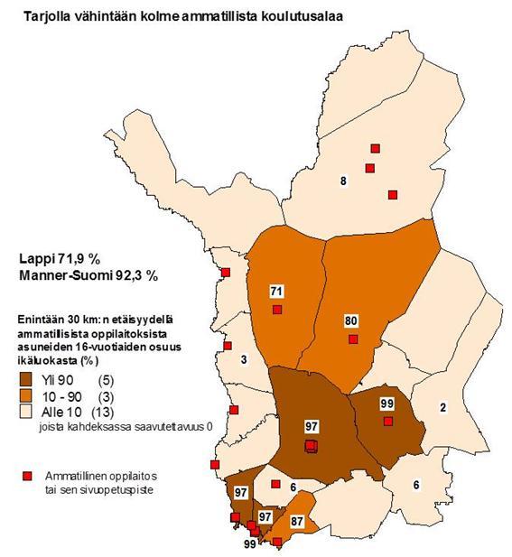 Liite 6 16-vuotiaiden ammatillisen koulutuksen saavutettavuus kunnittain Lapissa 2011-2012 Lapin erityispiirteistä, mm.