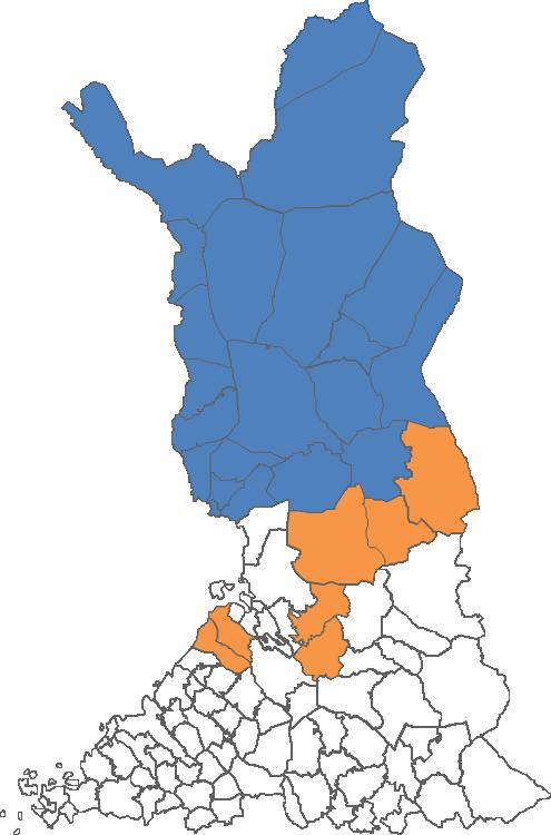 Toimintamalliin sitoutuneet kunnat Lapissa 20 kuntaa Pohjois-Pohjanmaalla 7/30 (tilanne 30.1.