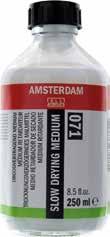 Amsterdam akryylihidastinta Voidaan ohentaa vedellä Slow drying medium Käyttötarkoitus: Hidastaa akryylimaalin kuivumista. Koostumus: Akryylihartsin dispersio, hitaasti haihtuva moniarvoinen alkoholi.