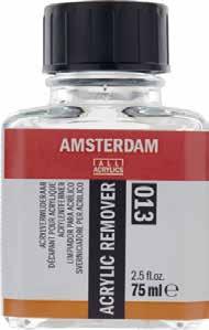 Mielenkiintoinen yksityiskohta: AMSTERDAM acrylic remover on täysin biohajoavaa. Käyttötarkoitus: Kuivuneen akryylimaalin poistaminen siveltimistä.