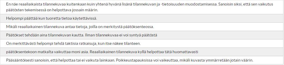 Reaaliaikaisen kuvan tukemana tehdyt päätökset todennäköisesti ovat myös tarkempia ja toteuttamiskelpoisempia, kuin viestiliikenteestä saatujen tietojen pohjalta tehdyt käskyt ja päätökset.