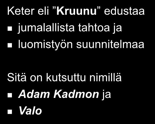 Elämänpuun ylin sefira Keter eli Kruunu edustaa jumalallista tahtoa