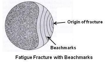 Särön eteneminen - Murtopinnasta voidaan havaita etenemisalueet - Hidas eteneminen: makroskooppinen simpukkamainen (beach marks) - Nopea eteneminen: mikroskooppinen väsymisjuova (fatigue striations)