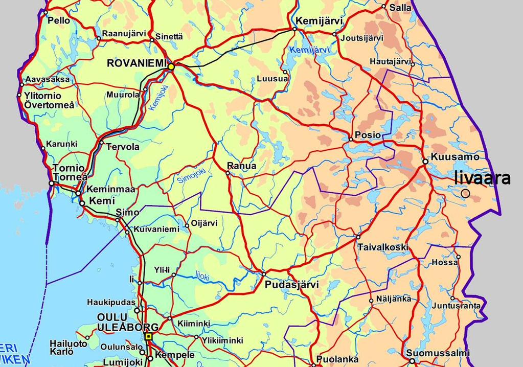 21 Kuva 4. Iivaaran sijainti. Kartta on muokattu maanmittauslaitoksen yleiskarttarasteri 1:2 000 000:sta, 12/2015.