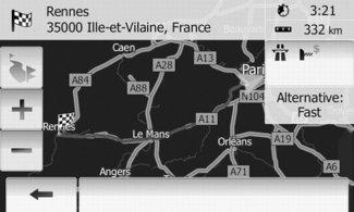 RUTEVEJLEDNING (3/5) Oplysninger om ruten Med denne funktion kan du se din rute. Vælg Hjem > NAVI > Route efter at have indtastet en destination.