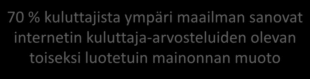 70 % kuluttajista ympäri maailman sanovat internetin