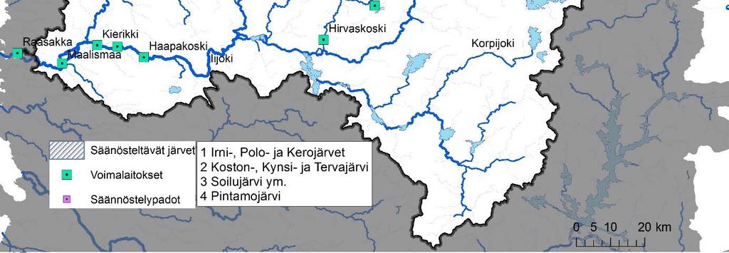 4 Kuvaus vesivarojen käytöstä 4.4.1 Kuvaus toteutuneesta ja suunnitellusta vesivarojen käytöstä Iijoen vesistöalueella on yhteensä 10 merkittävää voimalaitosta (teho yhteensä yli 200 MW) sekä 15