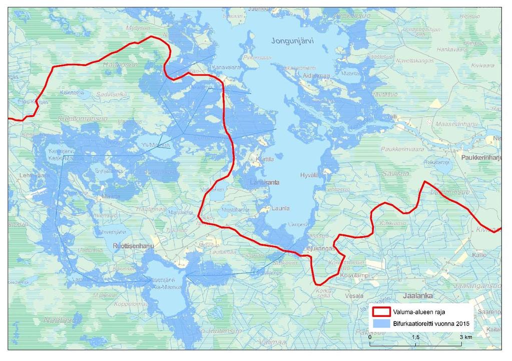 Kyseisillä parametreilla mallinnettaessa Kollajan tekojärven vaikutus Kuusamontien sillan jälkeen laskee siten, että heti sillan jälkeen 1/1000a tulvalla vaikutusta on vielä noin 50 cm (tai 15 cm),