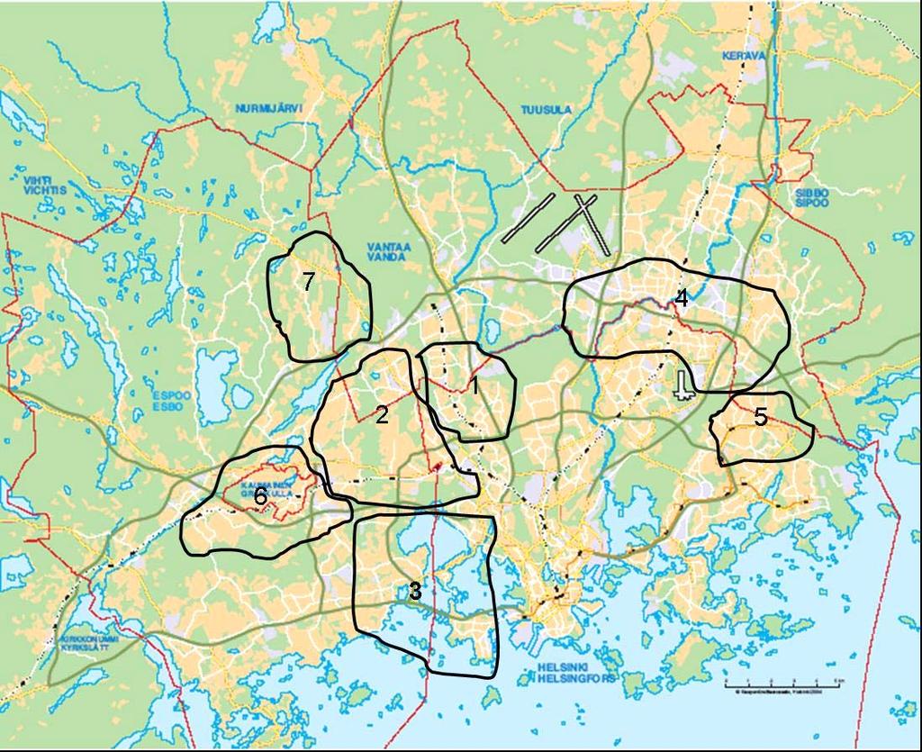 PÄÄKAUPUNKISEUDUN NEUVOTTELUKUNTA 9 Alueet (kartan numerointi) ovat : 3.2 Mitoitusperusteet 4. Suutarila Puistola Jakomäki (Helsinki) Viertola - Tikkurila Kuninkaala (Vantaa) 5.