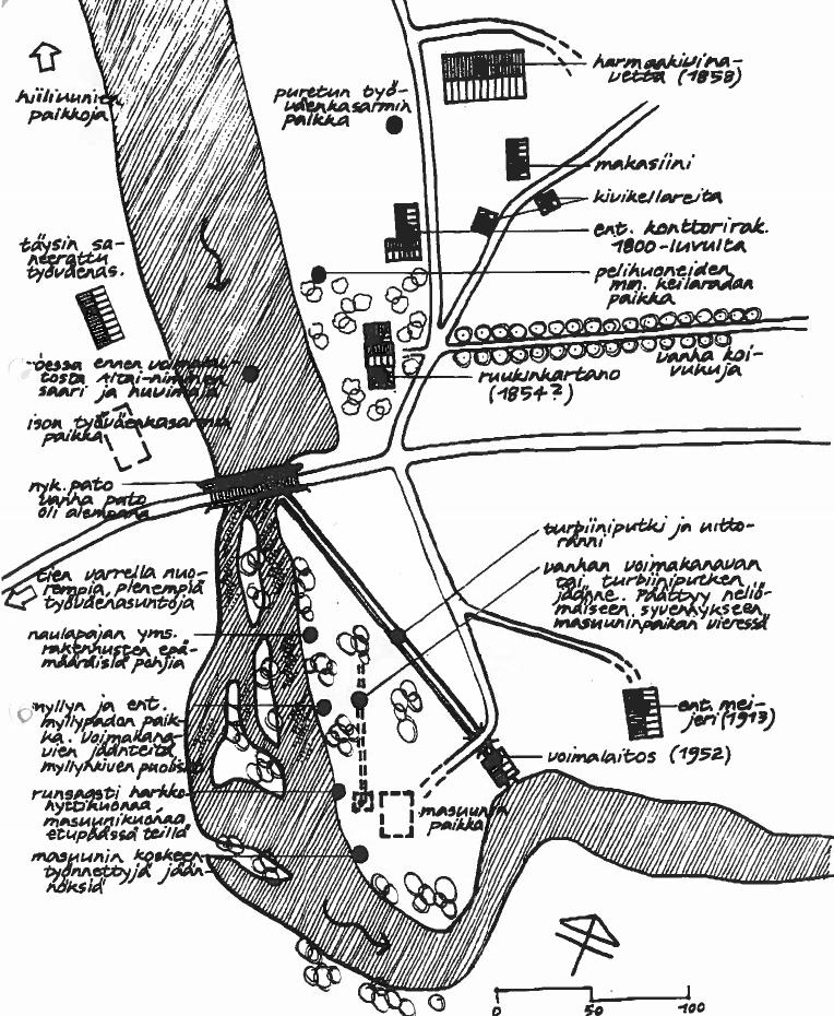 Asemapiirustus ruukin alueen inventointi Erkki Härö 10/1980 Salahmin järvimalmiruukin rakensivat ruotsalaiset Elias ja Lars Dahlström 1807-10 yhtiökumppaninaan Simon Carpelan.