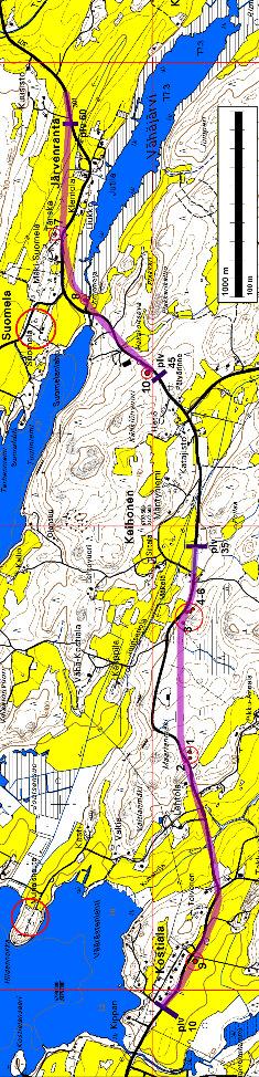 Kartta, tutkimusalue ja havaintopaikat Havaintopaikat merkitty punaisella pallolla, numero viittaa tämän kertomuksen havaintoluetteloon.