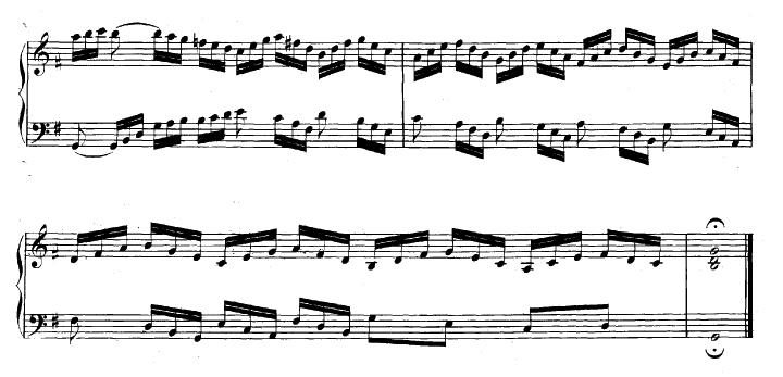 11 Nuottiesimerkki: J.S.Bach: Preludi nro 15 G,( BWV 860) tahdit 16-19. 7 Rebekka Angervo on koonnut internetiin Pianopolku-sivustolle vinkkejä prima vista - soiton harjoitteluun.