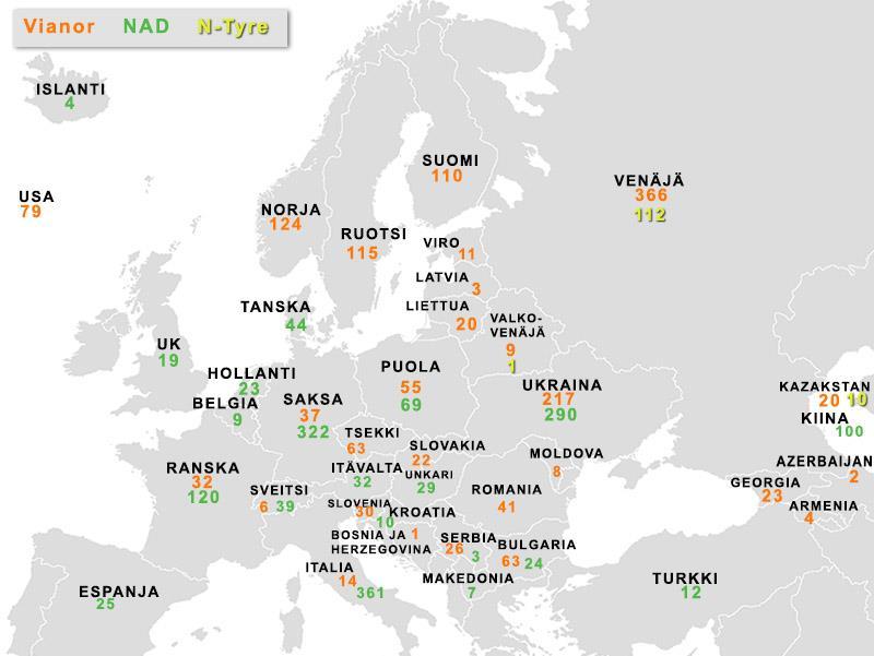 Nokian Renkaiden brändätty jakeluverkosto Vianor, NAD, N-Tyre +63 myyntipistettä 1 3/2017 Vianor 1,501 myyntipistettä 27 maassa 208 omaa ja 1 293 partneria -4 omaa, +4 partneria vrt. 31.12.