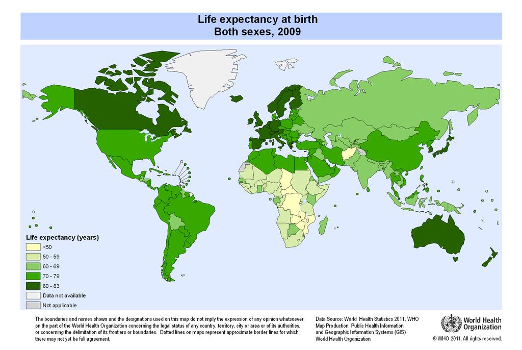 Globaalit terveyserot ovat valtavat (WHO 2012) Elinajanodote EO tarkoittaa keskimääräistä jäljellä olevaa elinikää kuolleisuuden pysyessä nykyisellään